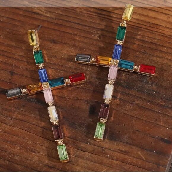 💙 Exquisite & elegant multicolored crystal cross earrings 💙 - Picture 1 of 5